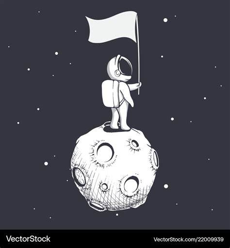 Astronaut Holds A Flag On Moon Royalty Free Vector Image