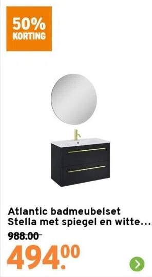 Atlantic Badmeubelset Stella Met Spiegel En Witte Wastafel Cm Mat