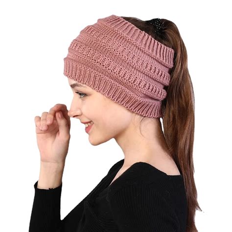 Chap Us Femininos Outono Inverno Rabo De Cavalo Gorro Quente Cor S Lida