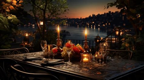 Premium Photo | Candle light dinner to a restaurant night view in the restaurant