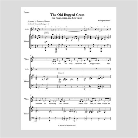 Old Rugged Cross Sheet Piano My Bios