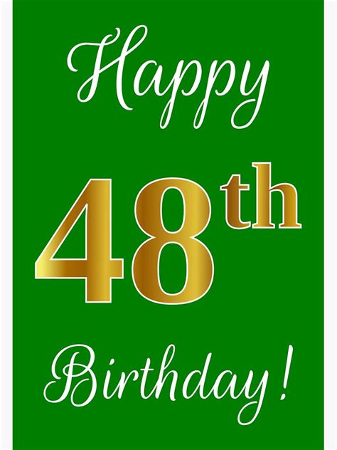 Elegant Faux Gold Look Number Happy 48th Birthday Green