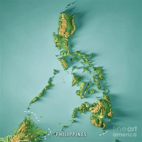 Philippines 3D Render Topographic Map Color Border Digital Art By Frank