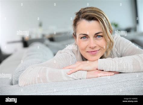 Portrait Of Mature Smiling Blond Woman Stock Photo Alamy