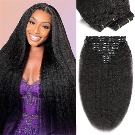 Clip In Hair Extensions Real Human Hair 14 Inch Kinky Straight Clip Ins