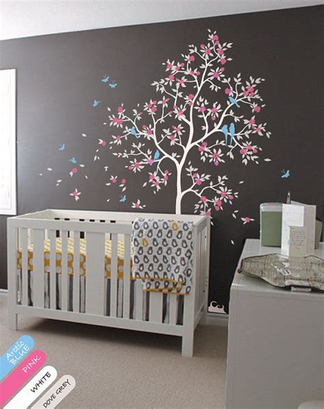 White Tree Wall Decal Huge Tree Wall Sticker Rose Blossom Nursery Wall