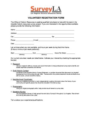 Fillable Online Preservation Lacity VOLUNTEER REGISTRATION FORM Los