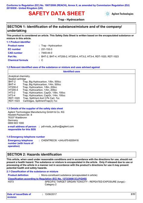 PDF SAFETY DATA SHEET Agilent Hydrocarbon Chemical