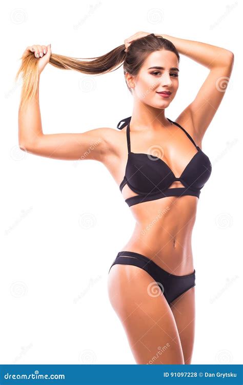 Brunette Woman Posing In Lingerie Stock Photo Image Of White Energetic 91097228