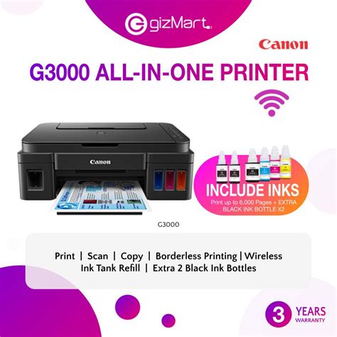 Canon Pixma G3000 Refillable Ink Tank All In One Wireless Printer For High Volume Printing 3