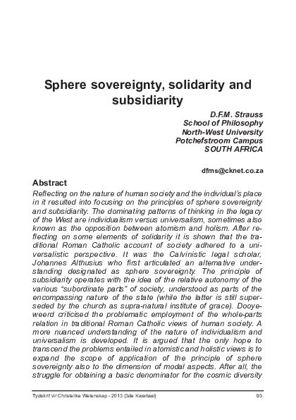 (PDF) Sphere sovereignty, solidarity and subsidiarity | Daniel Strauss ...