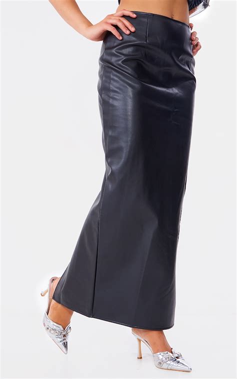 Black Faux Leather High Waist Split Hem Maxi Skirt Co Ords