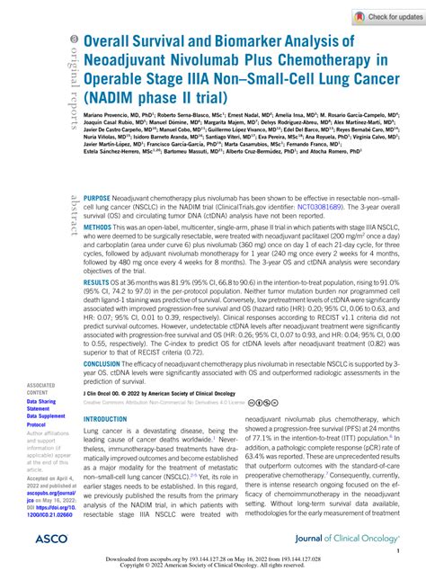 Pdf Overall Survival And Biomarker Analysis Of Neoadjuvant Nivolumab Plus Chemotherapy In