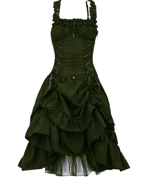 Emmiol Free Shipping 2024 Gothic Lace Up Corset Mini Dress Green L In Mini Dresses Online Store