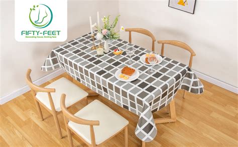 Amazon.com: FIFTY-FEET 70 * 52 Inch Rectangle Tablecloth, Vinyl Tablecloth with Flannel Backing ...