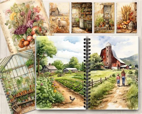 Watercolor Country Farm Junk Journal Printable Pages Farm House Junk