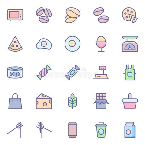 Iconos De Contorno De Color Relleno Para Alimentos Ilustración del