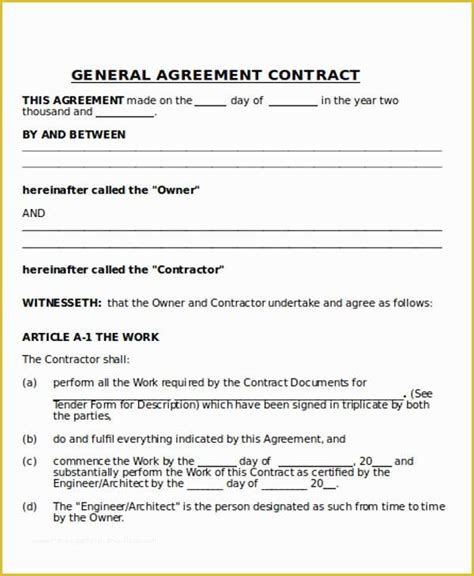 General Contractor Contract Template Free Of Printable Sample