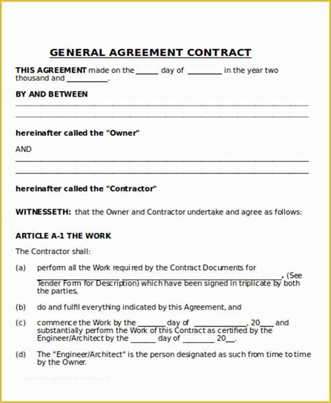 General Contractor Contract Template Free Of Printable Sample Construction Contract Template ...