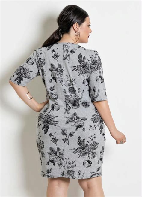 Marguerite Vestido Mangas 3 4 Plus Size Mescla Floral Vestidos