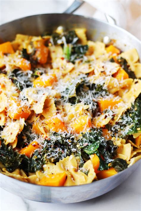 Butternut Squash And Kale Pasta With Parmesan Cheese Gluten Free • Daisybeet