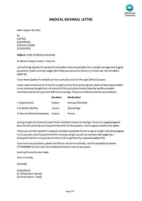 Medical Referral Letter Templates At Allbusinesstemplates