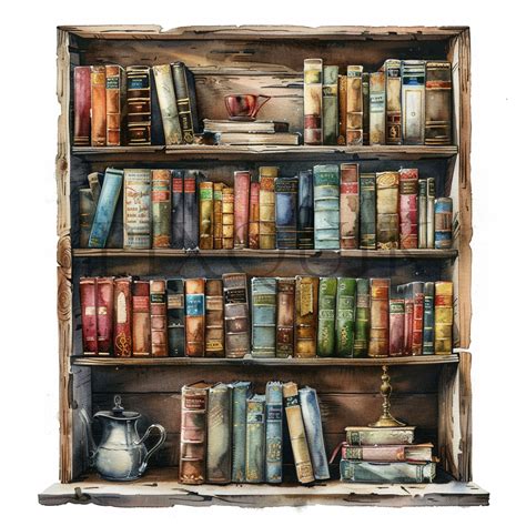 Watercolor Library Books Clipart 10 High Quality Jpgs Library Clipart Books Clipart Bookshelf ...