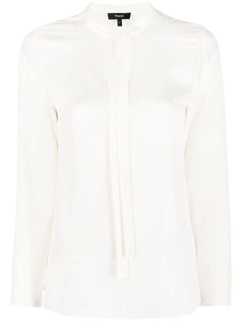 Theory Tie Fastening Silk Blouse In White Lyst