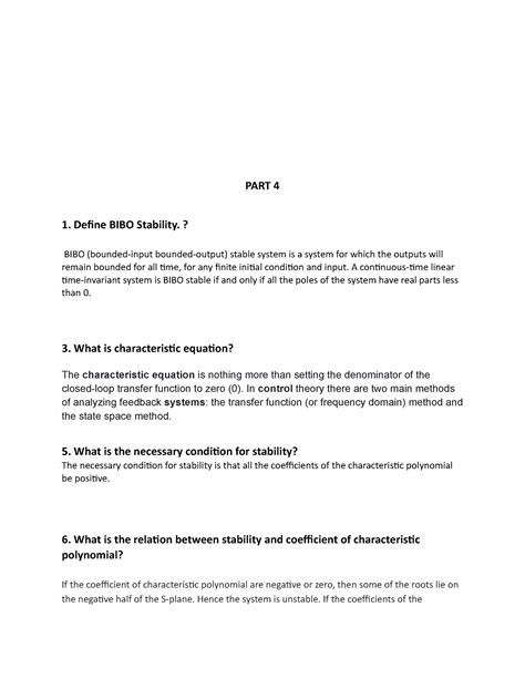 Control System Bibo Stability The Necessary Condition For Stability