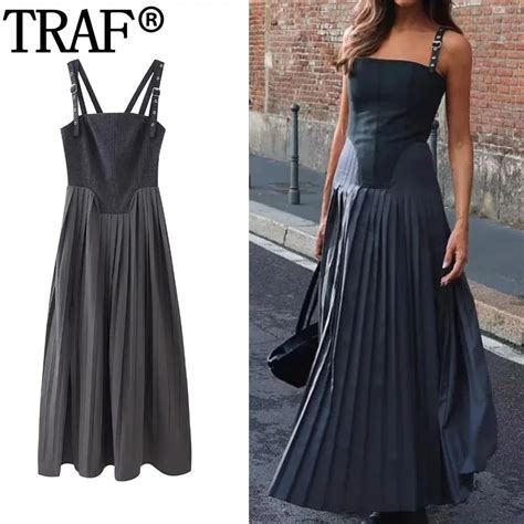 Traf Pleated Corset Dress Woman Sleeveless Grey Slip Dress Y K