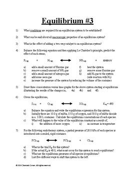 equilibrium worksheet   chemists corner tpt