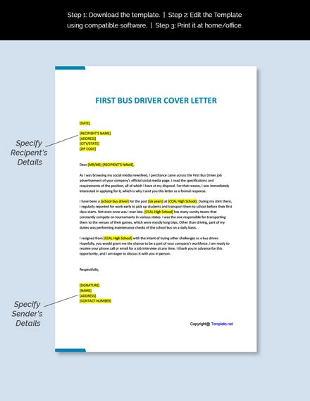 Free First Bus Driver Cover Letter Template Google Docs Word Apple