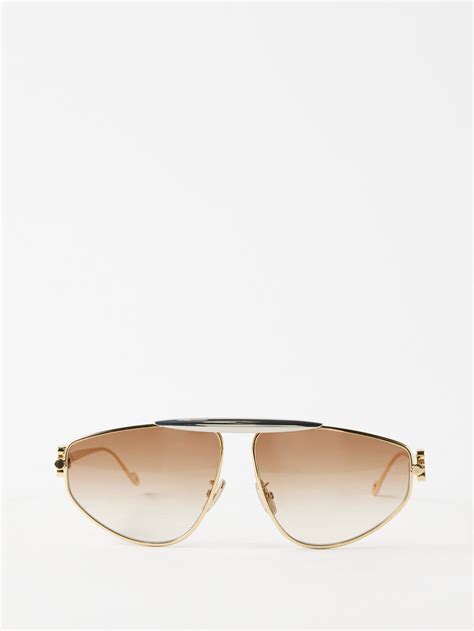 Loewe Spoiler Metal Aviator Sunglasses In Gold Endource