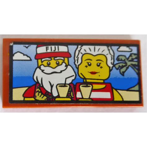 Lego Dark Orange Tile X With Two Tourists On The Beach Sticker