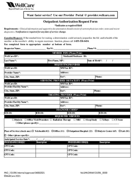 Fillable Online Wellcare Outpatient Authorization Request Form Fax