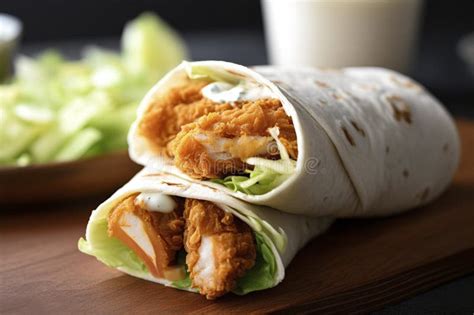 A Crispy And Spicy Buffalo Chicken Wrap With Tender Chicken Crisp Lettuce And A Creamy