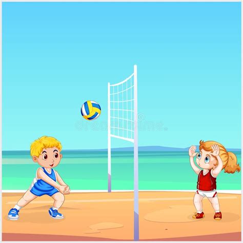 Kids Playing Beach Volleyball Stock Vector Illustration Of Kids Girl