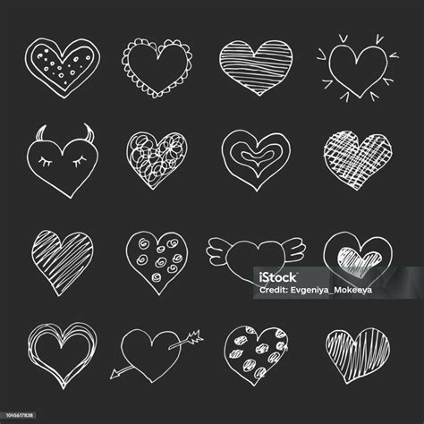 Set Of Sketch Hand Drawn Hearts Stock Illustration Download Image Now