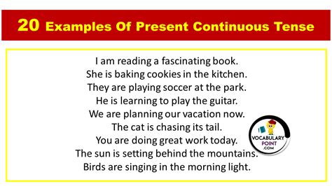 20 Examples of Present Continuous Tense - Vocabulary Point