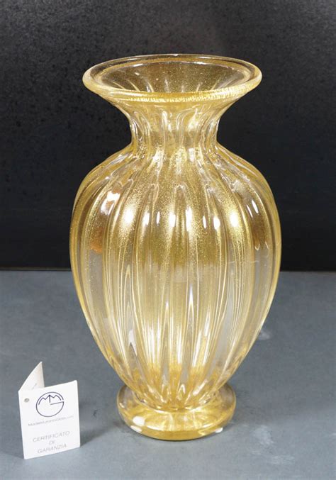 Venetian Glass Vase All Gold Murano Glass Murano Collection Made Murano Glass