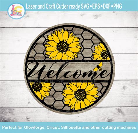 Sunflower Welcome Sign Summer Decor Welcome Svg Round Wood Etsy