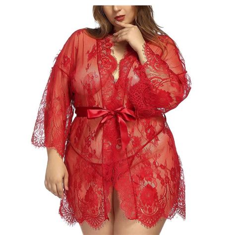 Fat Sexy Erotic Lingerie Women Lace Hollow Out Night Dress With G