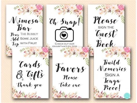 Boho Floral Bridal Shower Table Signs Bridal Shower Signs Printable Decors Decoration Signs