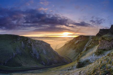 Frosty Sunrise Over Winnats Pass in the Peak District National Park, UK ...