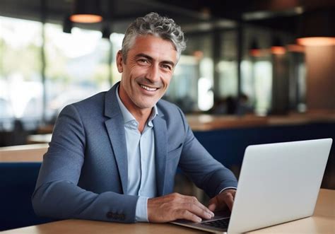 Hombre De Negocios Masculino Adulto Sonriente Sentado En La Mesa Usando