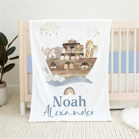 Noahs Ark Baby Blanket Personalized Baby Boy Blanket Baby Name