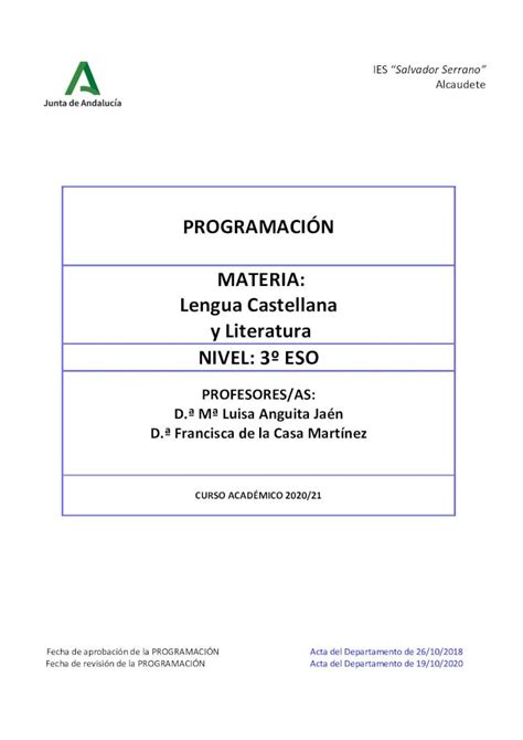 Pdf Programaci N Materia Lengua Castellana Y Literatura La