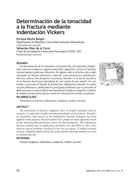 Determinación De La Tenacidad A La Fractura Mediante Indentación