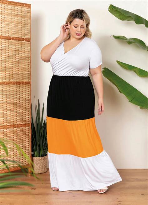 Vestido Plus Size Tricolor Camadas Mink