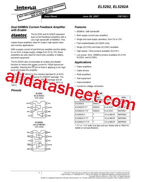 EL5292 Datasheet PDF Intersil Corporation